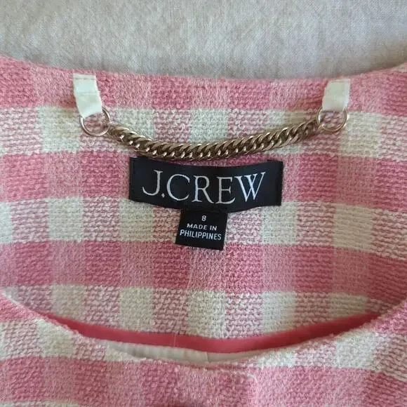 J Crew Louisa Lady Jacket in Pink Gingham Terry Tweed w/ Gold Buttons Size 8 - Picture 9 of 11
